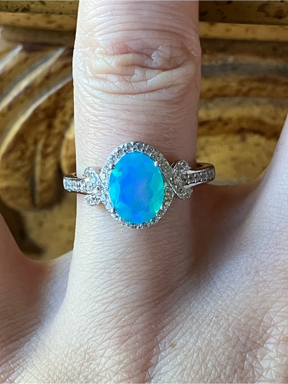 Blue Ethiopian Opal Sterling Silver Ring Size 8